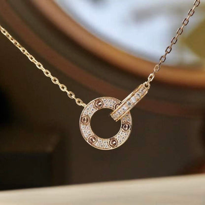 [vivabelle]LOVE 7.6MM NECKLACE ROSE GOLD AND SILVER  FULL DIAMOND