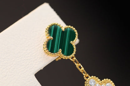 [vivabelle]CLOVER EARRINGS GOLD MALACHITE DIAMOND 3 MOTIF