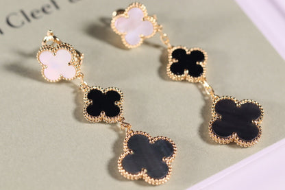 [vivabelle]CLOVER EARRINGS GOLD ONYX MOP 3 MOTIF