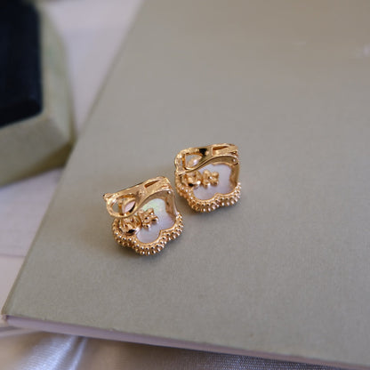 [vivabelle]LUCKY PINK GOLD WHITE MOP EARRINGS