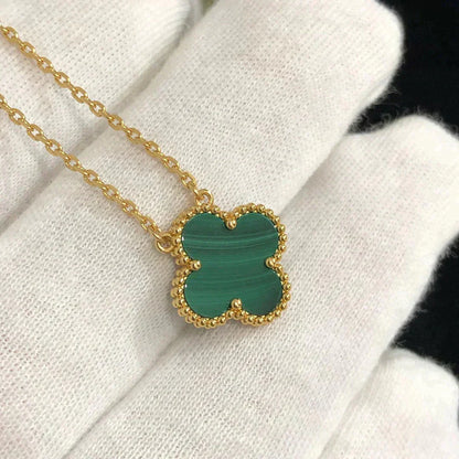 [vivabelle]CLOVER 15MM MALACHITE SINGLE FLOWER  NECKLACE
