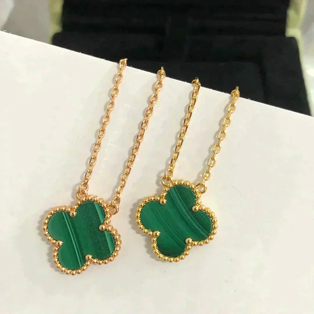[vivabelle]CLOVER 15MM MALACHITE SINGLE FLOWER  NECKLACE