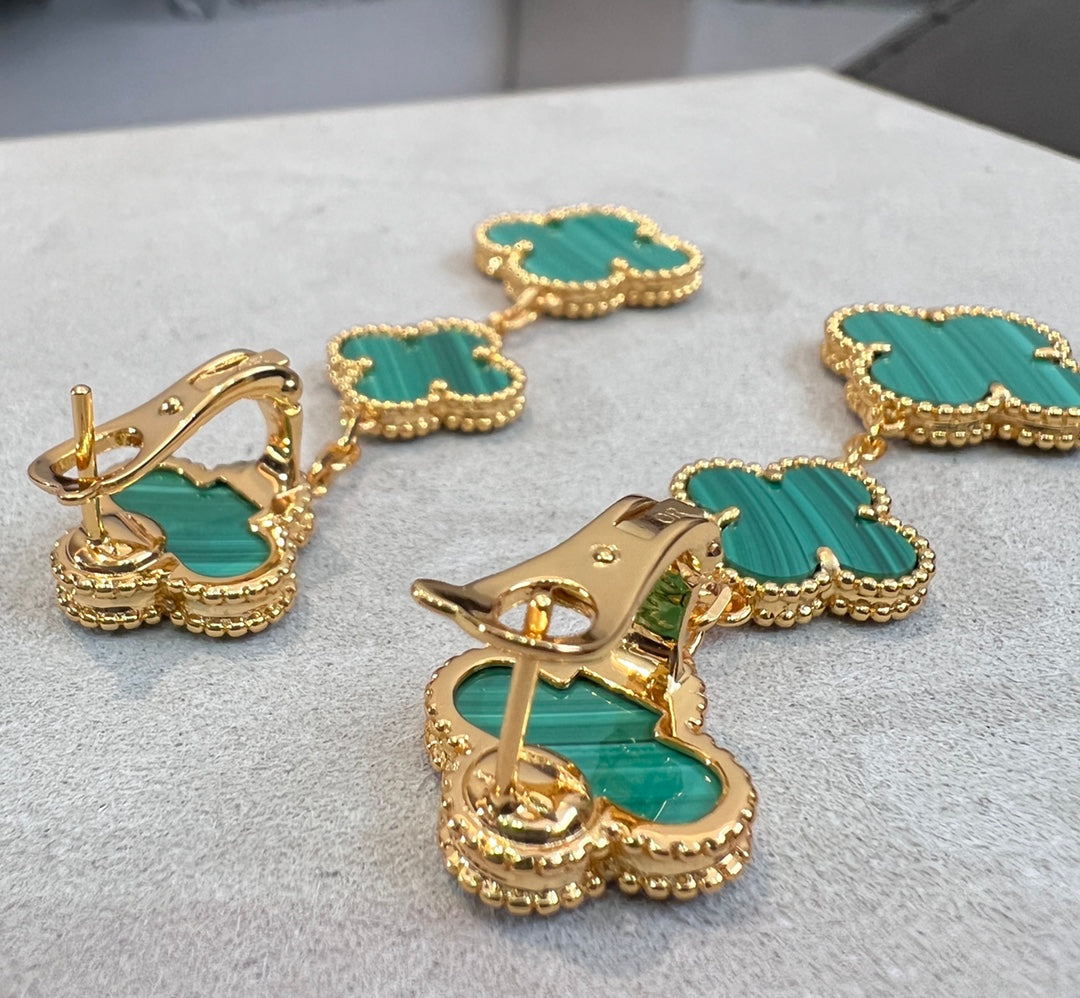 [vivabelle]CLOVER MALACHITE 3 MOTIFS GOLD