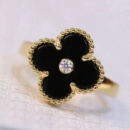 [vivabelle]CLOVER ONYX RING GOLD DIAMOND