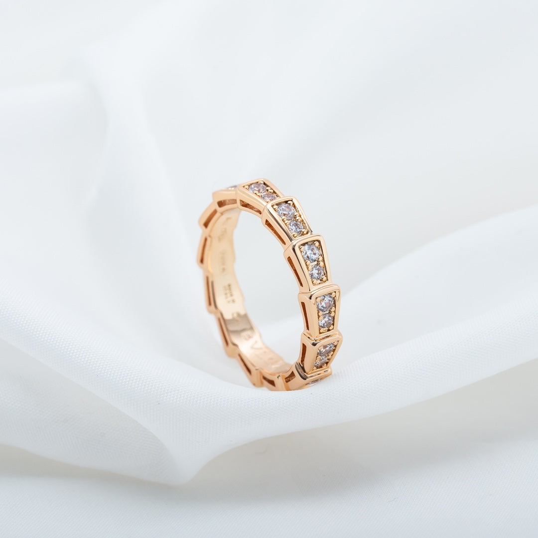 [vivabelle]SERPENTI RING PINK GOLD DIAMOND PAVED 3MM