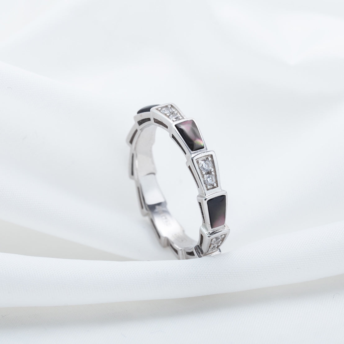 [vivabelle]SERPENTI RING SILVER  DIAMOND BLACK MOP 3MM