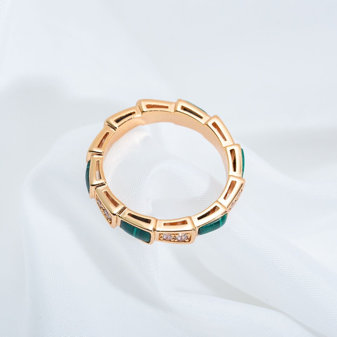 [vivabelle]SERPENTI RING PINK GOLD MALACHITE DIAMOND 3MM