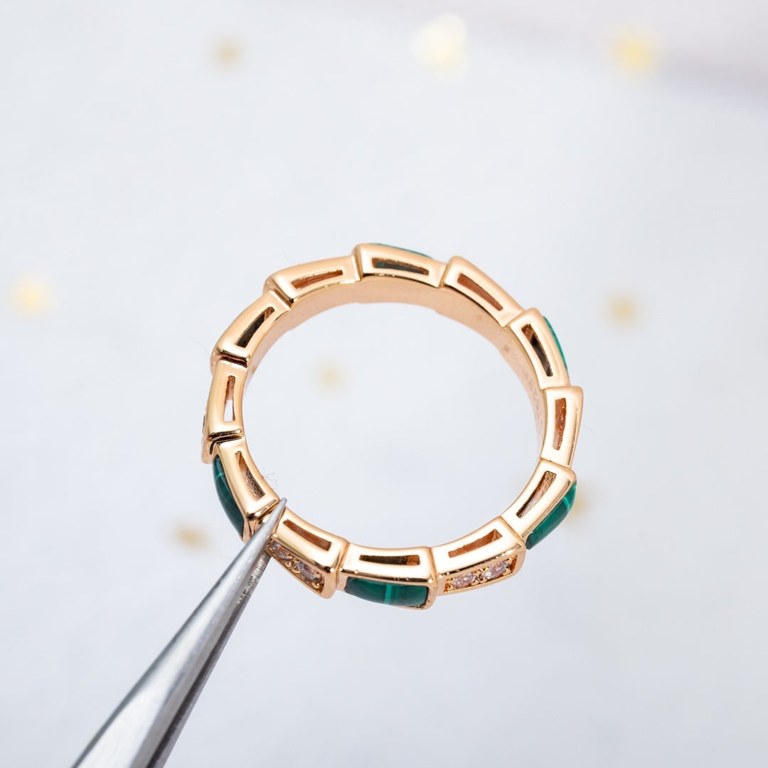 [vivabelle]SERPENTI RING PINK GOLD MALACHITE DIAMOND 3MM