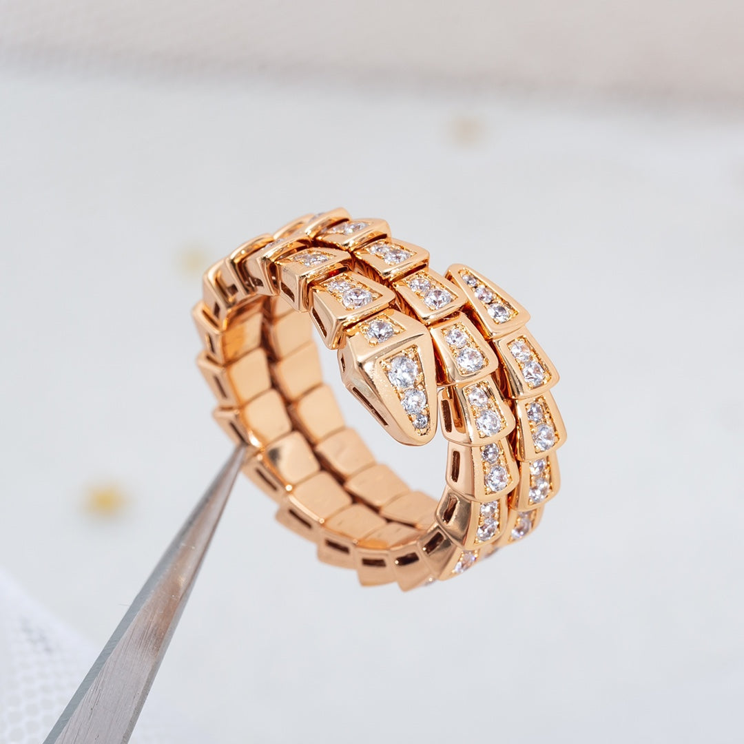 [vivabelle]SERPENTI RING PINK GOLD DIAMOND DOUBLE ROW