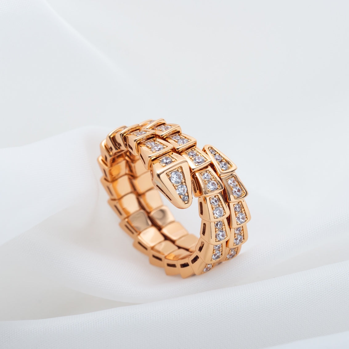 [vivabelle]SERPENTI RING PINK GOLD DIAMOND DOUBLE ROW
