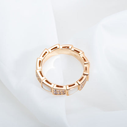 [vivabelle]SERPENTI RING PINK GOLD MOP DIAMOND PAVED 4MM