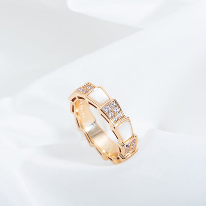 [vivabelle]SERPENTI RING PINK GOLD MOP DIAMOND PAVED 4MM