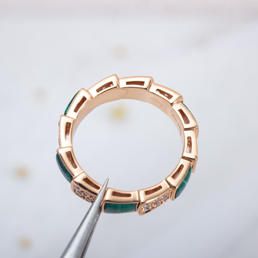 [vivabelle]SERPENTI RING PINK GOLD MALACHITE DIAMOND PAVED 4MM