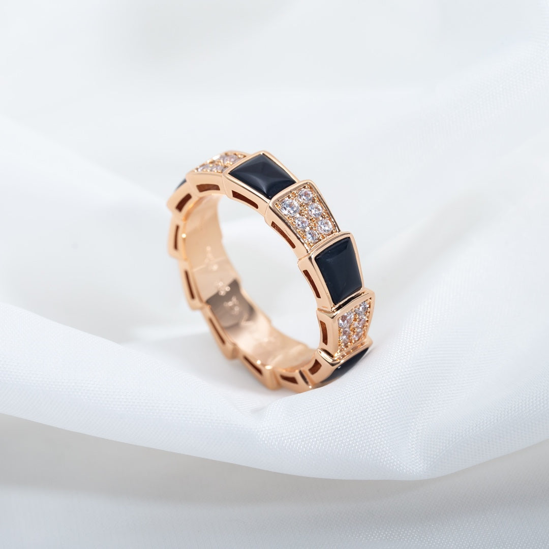 [vivabelle]SERPENTI RING PINK GOLD BLACK MOP DIAMOND PAVED 4MM