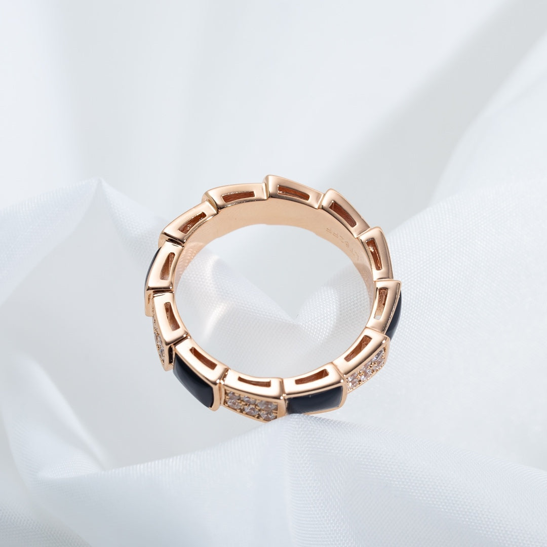 [vivabelle]SERPENTI RING PINK GOLD BLACK MOP DIAMOND PAVED 4MM