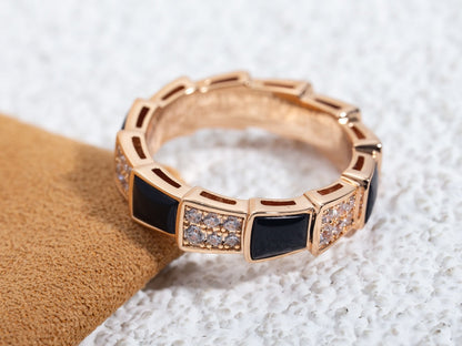 [vivabelle]SERPENTI RING PINK GOLD BLACK MOP DIAMOND PAVED 4MM