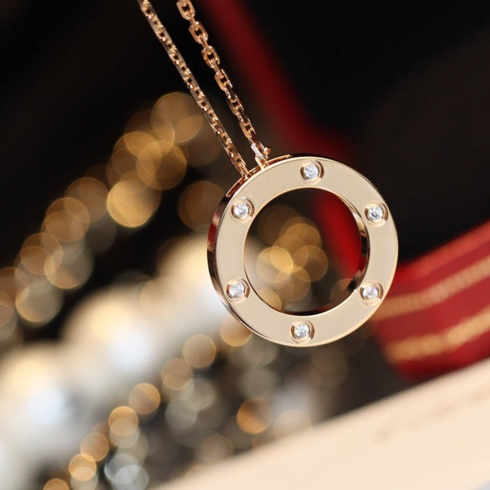 [vivabelle]LOVE NECKLACE 16MM 6 DIAMONDS PINK GOLD