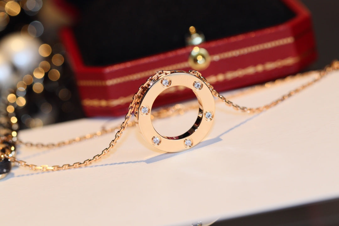 [vivabelle]LOVE NECKLACE 16MM 6 DIAMONDS PINK GOLD