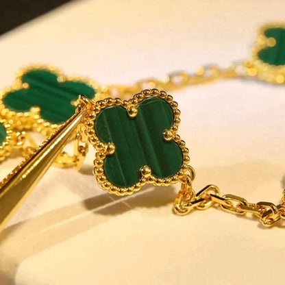 [vivabelle]CLOVER 5 MOTIFS MALACHITE BRACELET