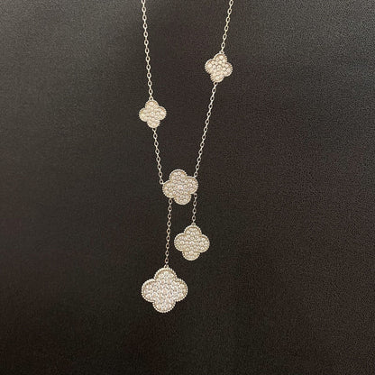 [vivabelle]CLOVER 5 MOTIFS SILVER DIAMONDS NECKLACE