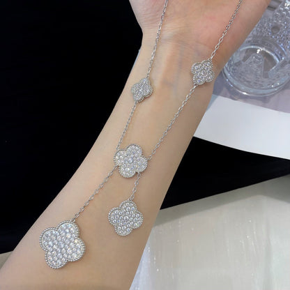 [vivabelle]CLOVER 5 MOTIFS SILVER DIAMONDS NECKLACE