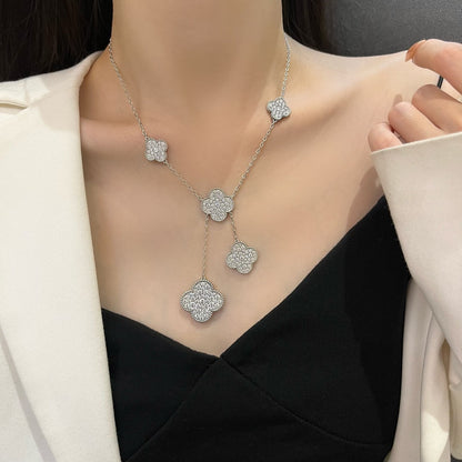 [vivabelle]CLOVER 5 MOTIFS SILVER DIAMONDS NECKLACE