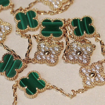 [vivabelle]CLOVER 20 MOTIFS MALACHITE DIAMOND NECKLACE