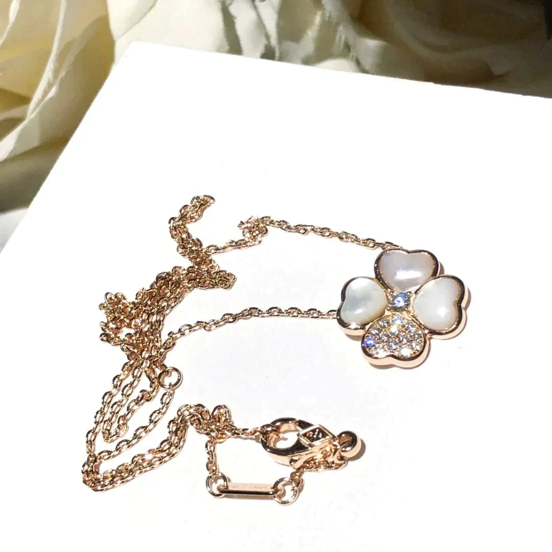 [vivabelle]CLOVER MOP DIAMOND ROSE GOLD NECKLACE