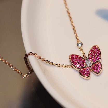 [vivabelle]BUTTERFLY RED DIAMOND ROSE GOLD NECKLACE