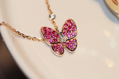 [vivabelle]BUTTERFLY RED DIAMOND ROSE GOLD NECKLACE