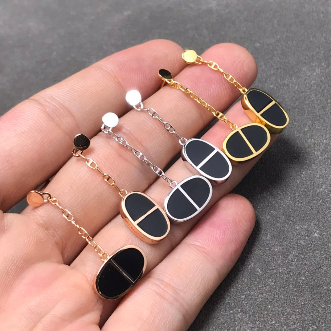 [vivabelle]CHAINE VERSO BLACK CERAMIC SILVER EARRINGS