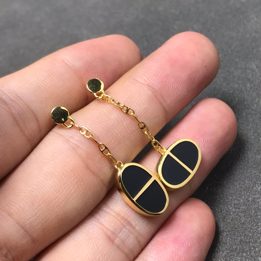 [vivabelle]CHAINE VERSO BLACK CERAMIC SILVER EARRINGS