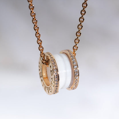 [vivabelle]ZERO 1 WHITE CERAMIC PINK GOLD DIAMOND NECKLACE