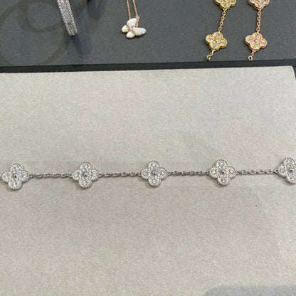[vivabelle]CLOVER 5 MOTIFS  DIAMOND BRACELET SILVER