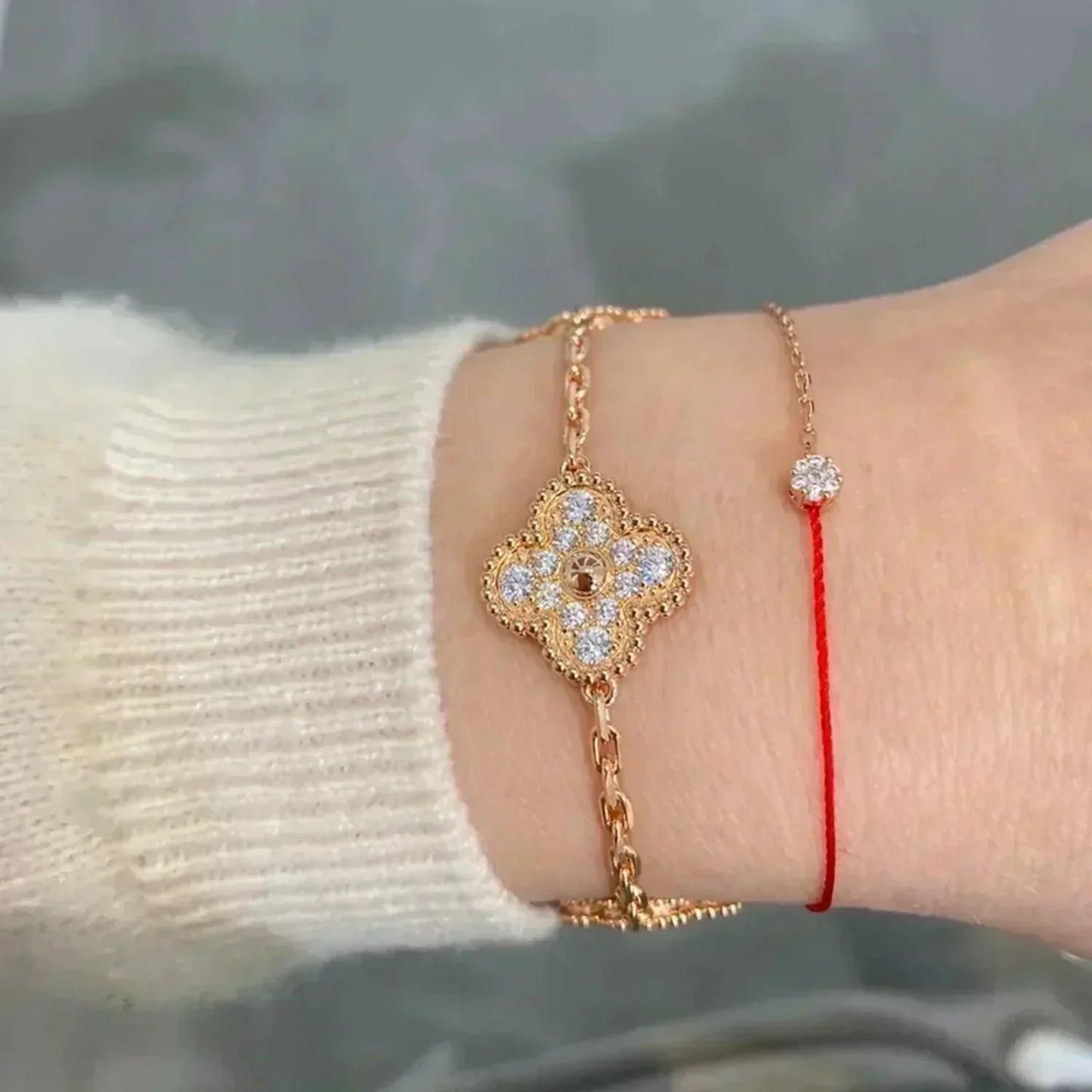 [vivabelle]CLOVER 5 MOTIFS  FULL DIAMOND BRACELET