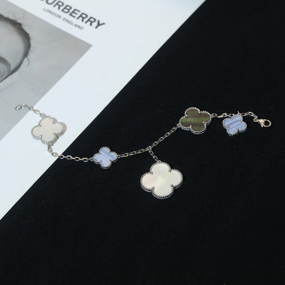 [vivabelle]CLOVER BRACELET 5 MOTIFS MOP CHALCEDONY SILVER