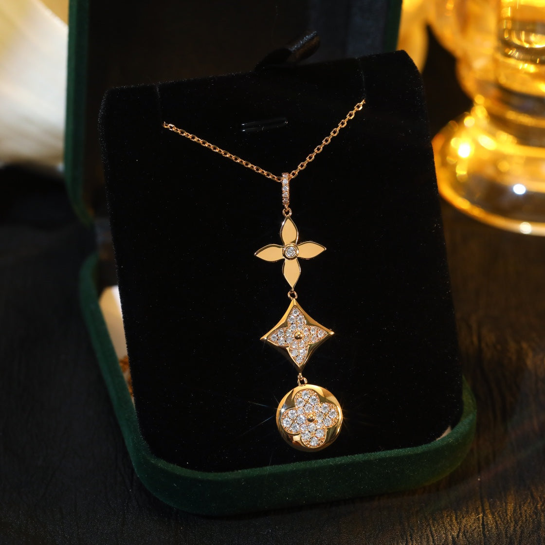 [vivabelle]STAR AND SUN DIAMOND PINK GOLD NECKLACE