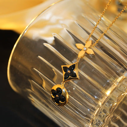 [vivabelle]STAR AND SUN ONYX PINK GOLD NECKLACE