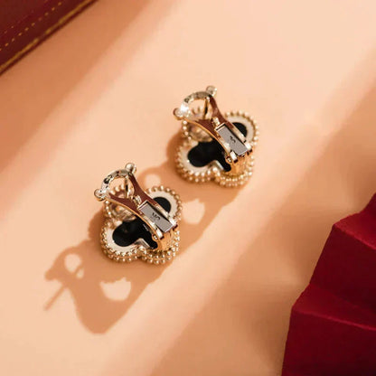 [vivabelle]CLOVER MEDIUM 1 MOTIFS  ONYX STUD EARRINGS