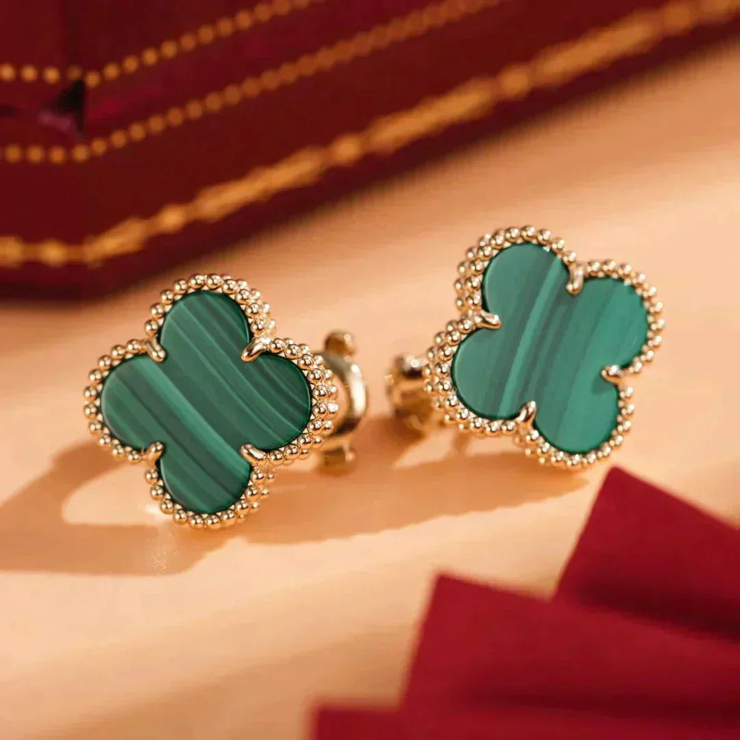 [vivabelle]CLOVER MEDIUM 1 MOTIFS MALACHITE  EARRINGS
