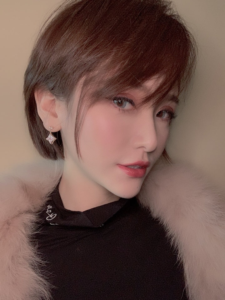 [vivabelle]DOUBLE STAR PINK GOLD MOP DROP EARRINGS