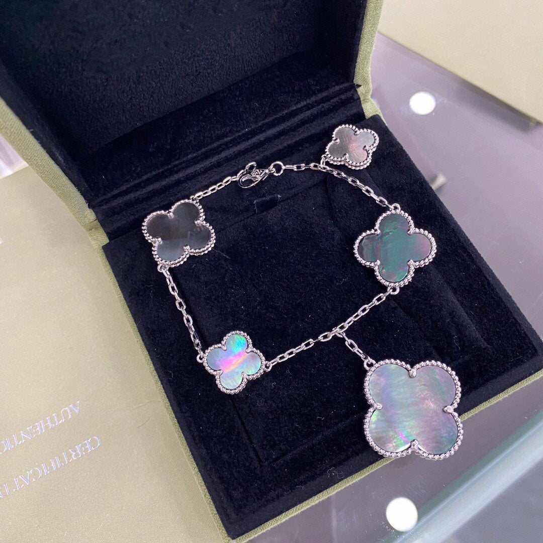 [vivabelle]CLOVER 5 MOTIFS SIVLER DARK MOP BRACELET