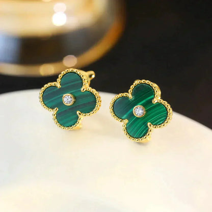 [vivabelle]CLOVER MEDIUM 1 MOTIFS MALACHITE DIAMOND EARRINGS