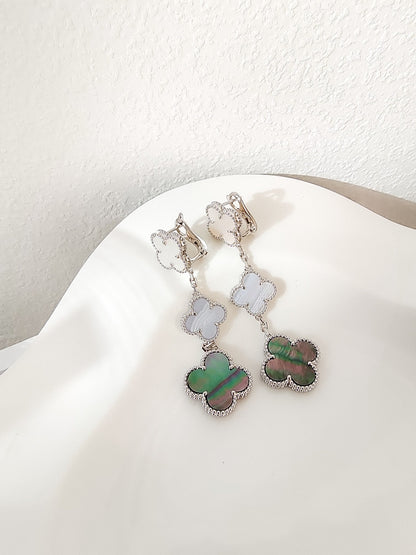 [vivabelle]CLOVER 3 MOTIFS CHALCEDONY DARK MOP SILVER EARRINGS