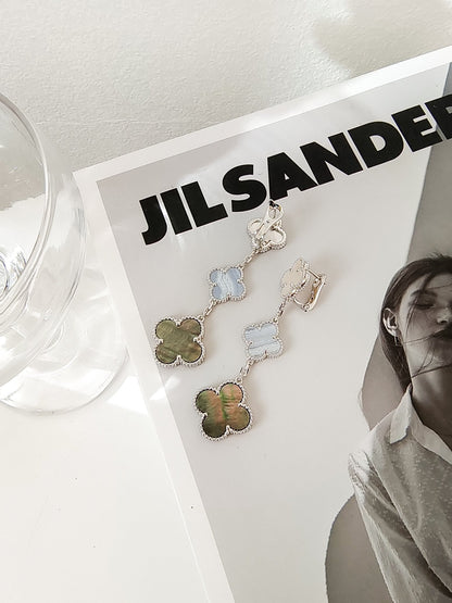 [vivabelle]CLOVER 3 MOTIFS CHALCEDONY DARK MOP SILVER EARRINGS
