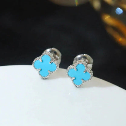 [vivabelle]CLOVER MINI 9.5MM ONYX STUD EARRINGS SILVER