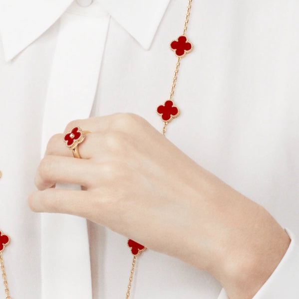 [vivabelle]CLOVER CARNELIAN RING ROSE GOLD DIAMOND