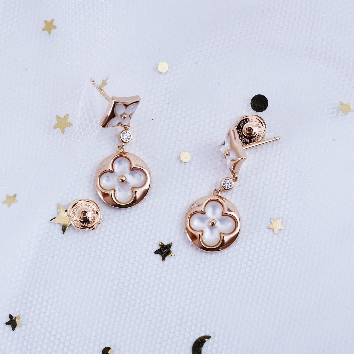 [vivabelle]STAR AND SUN PINK GOLD MOP DROP EARRINGS