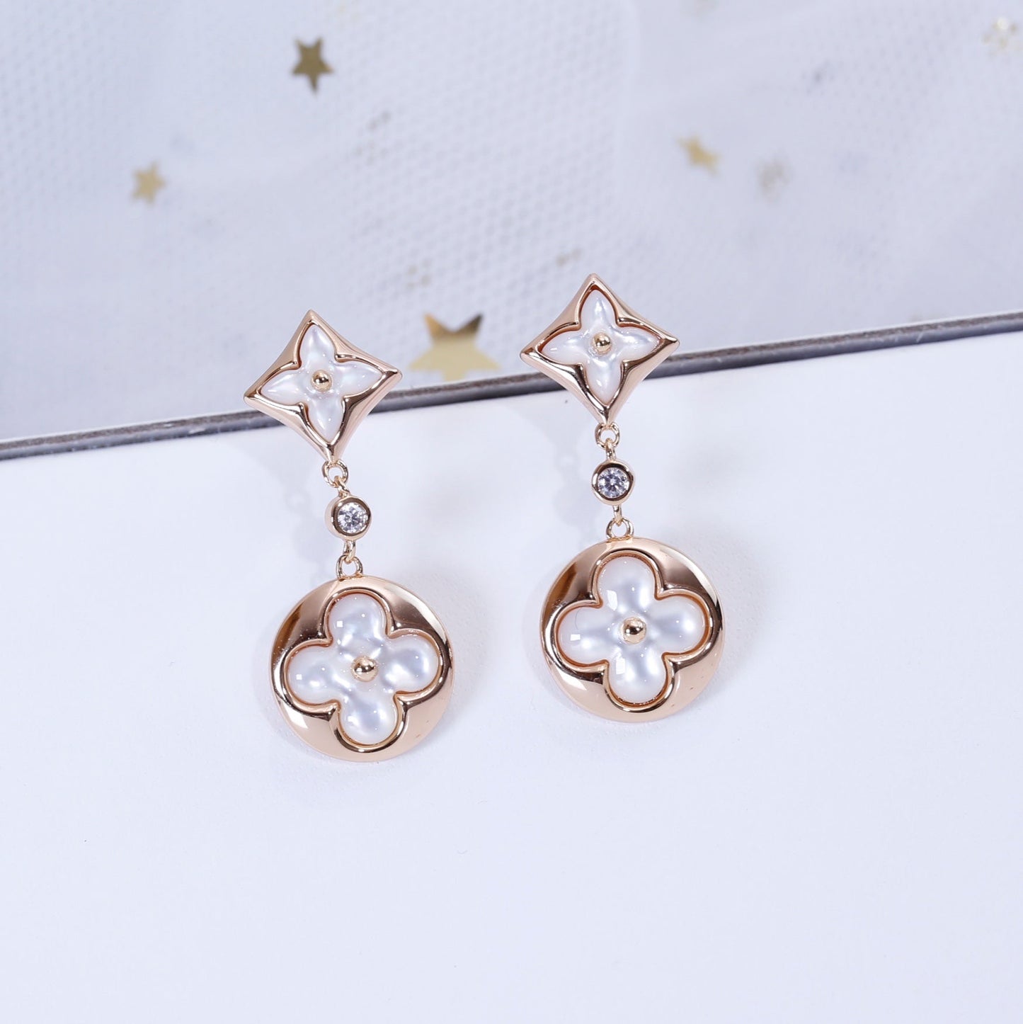 [vivabelle]STAR AND SUN PINK GOLD MOP DROP EARRINGS