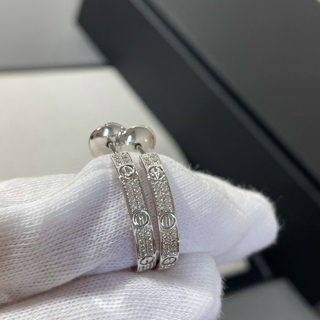 [vivabelle]LOVE DIAMOND SILVER HOOP EARRINGS